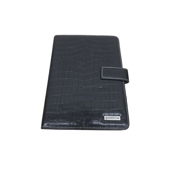 FRANKLIN COVEY Small Note Pad Folio Portfolio Black Faux Leather Crocodile Cover - Picture 1 of 10